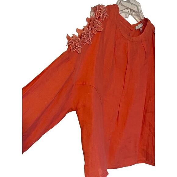 Anthropologie Eri + Ali Jemima Top Blouse Women's XS 100% Linen Cold Shoulder 3/ - Picture 3 of 5